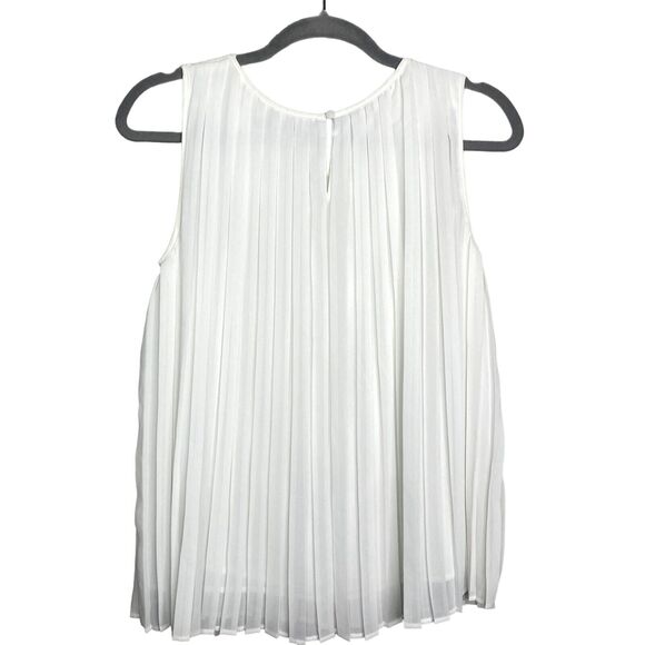 ZARA Sleeveless Pleated Solid Flowy Blouse Lined Key Hole Back Button XS White - Picture 6 of 14
